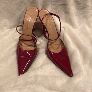 Casadei red ankle strap heels. 4 1/2 inch heel.